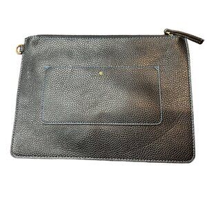 Travanti Black Leather Travel Zip Clutch‎ Bag With Blue Interior